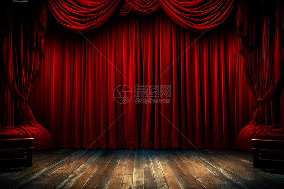 舞台上的红色幕布图片