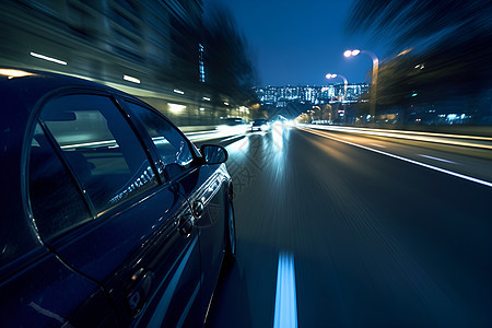 夜晚道路上行驶的汽车图片