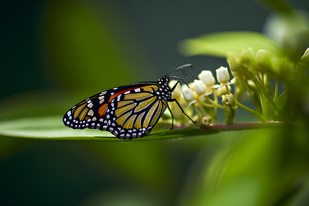 户外花朵上漂亮的蝴蝶背景图片