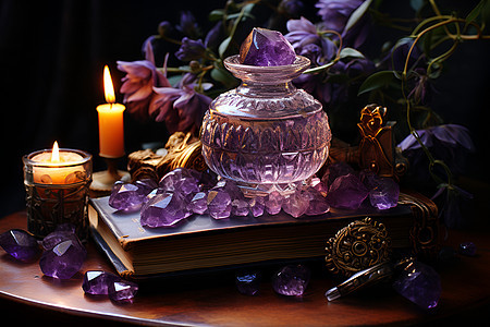 桌面上美观的紫色水晶图片