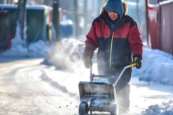 街头的雪铲工人图片