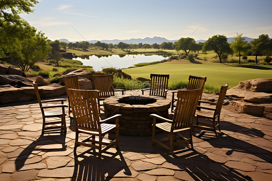 高尔夫俱乐部中的庭院桌椅图片