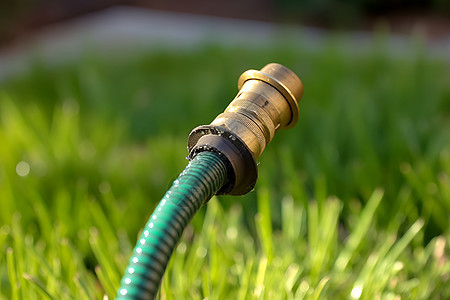 草坪上的自动灌溉水管图片