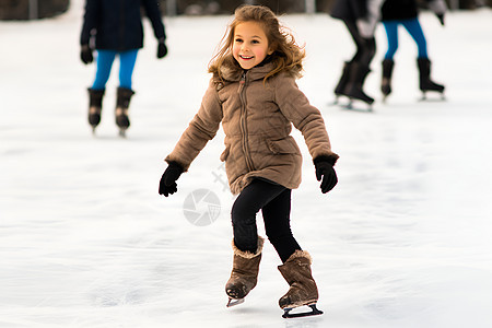 冬日滑冰的外国小女孩图片