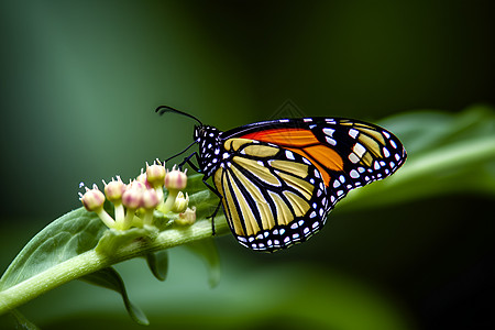植物叶子上的一只蝴蝶图片