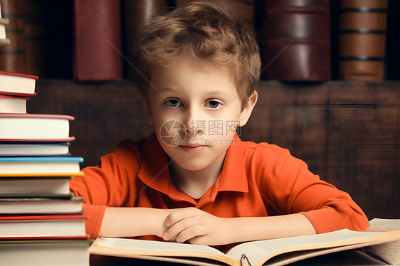 小男孩读书的美好时光图片