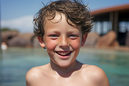 青少年游泳快乐水中的笑脸背景