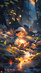 森林里的小男孩背景图片
