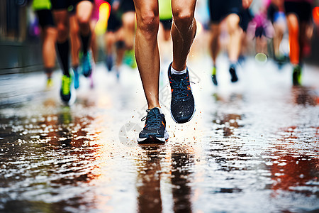 雨中飞奔的马拉松运动员背景图片
