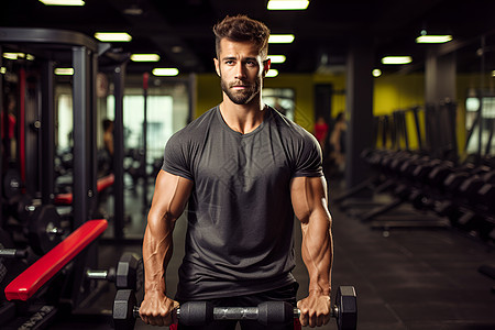 健身房锻炼肌肉的外国男子图片