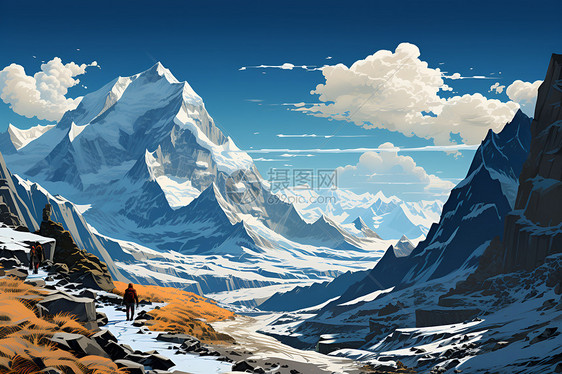 壮观的珠穆朗玛峰油画插图图片