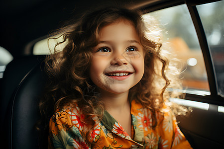 汽车座椅上的微笑女孩图片