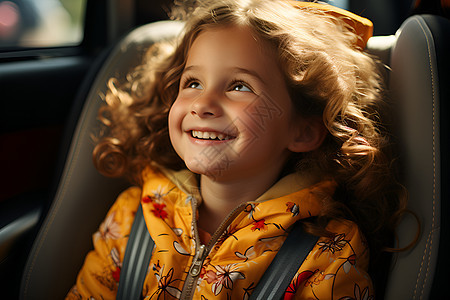 车内微笑的卷发小孩图片