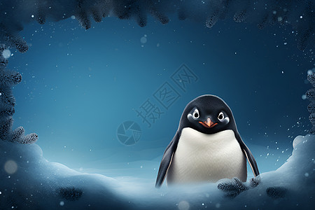 冰雪中的小企鹅背景图片