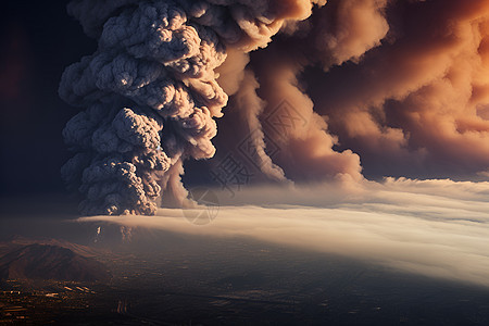 火山喷发中的大量烟雾图片