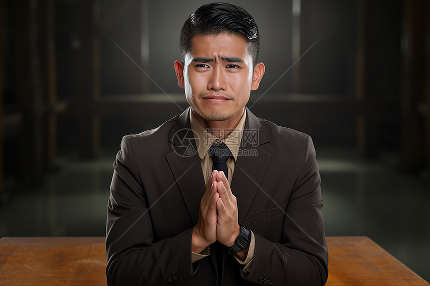 双手祈祷的男子图片