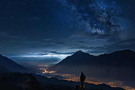 夜幕下壮观的山脉图片