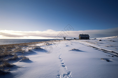 户外雪地中的小木屋图片