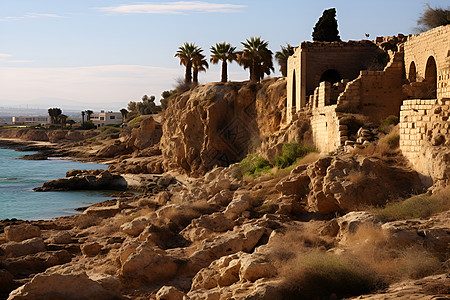 海悬崖上的古城遗址图片