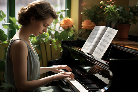 优雅弹奏钢琴的女子图片