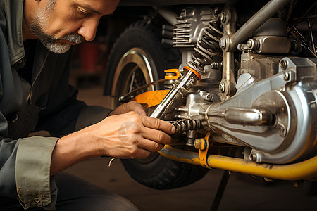 维修摩托车的技术人员图片