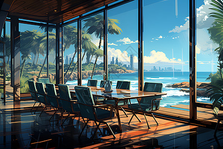 海景的企业会议室背景图片