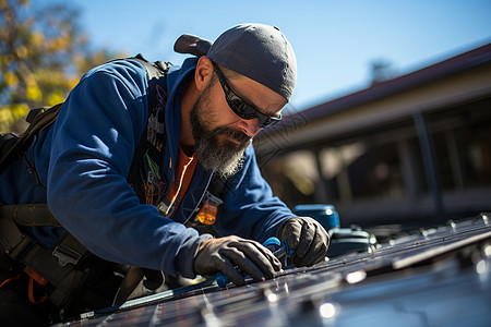 现代专业维修太阳能面板的技术人员背景
