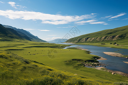 风景优美的山谷湖泊景观图片