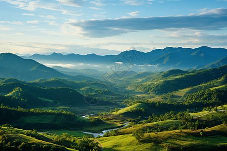 田园景观山河如画的山谷景观背景