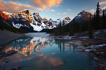 风景优美的雪山湖泊景观图片
