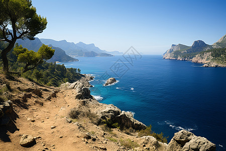 夏日地中海岛屿的风景背景图片