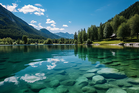 蔚蓝的山谷湖泊景观图片