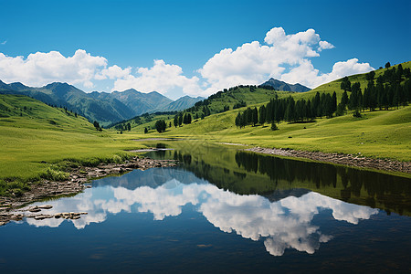 风景优美的山谷湖泊景观图片