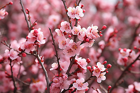 春季花园中绽放的樱花花朵图片