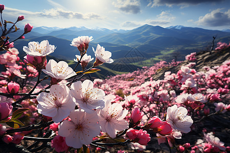 户外山坡上盛开的樱花图片
