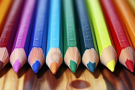 桌面上彩色的铅笔图片