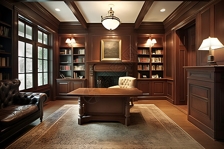 书房地毯一间有壁炉的书房背景