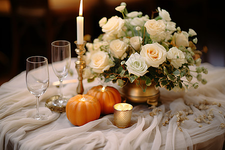浪漫婚宴上的花烛饰品图片