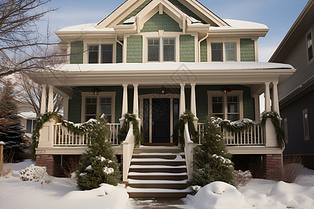 冬日雪景中的家园图片