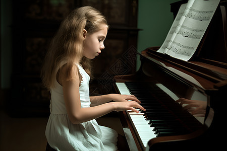 小女孩弹奏钢琴图片