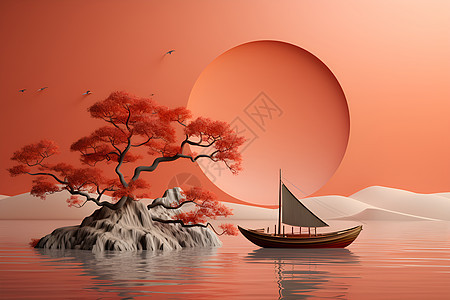 秋日的橙色小船图片