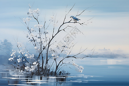 宁静湖泊的候鸟图片