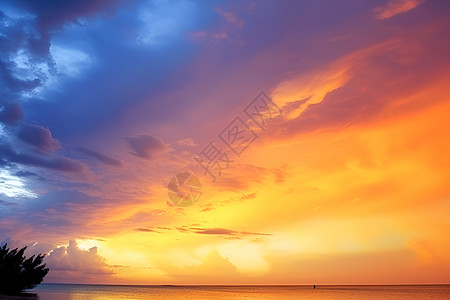 夕阳插画五彩缤纷的天空背景