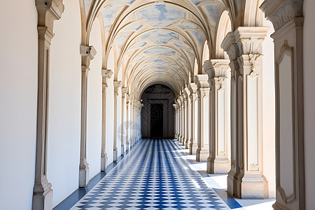 历史悠久的欧式建筑走廊图片