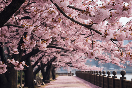 美丽的樱花湖畔图片