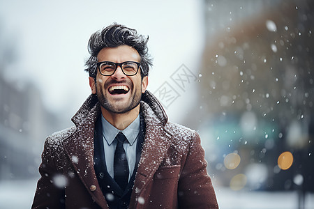 雪中的商业男人图片