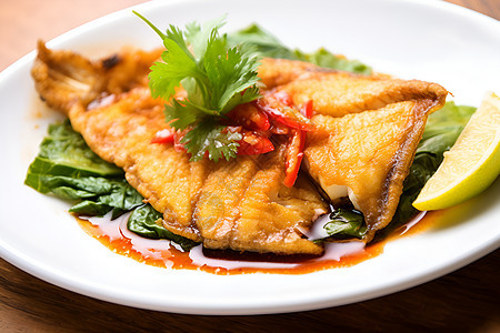 美味海鲜盘香煎泰式鲈鱼背景图片