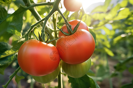 阳光下茁壮成长的番茄背景图片