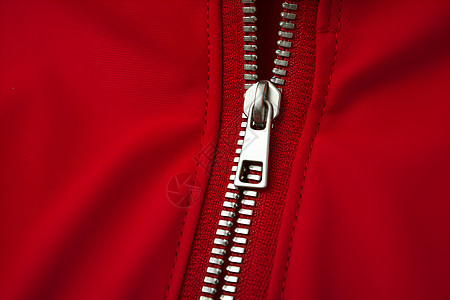红色夹克上的金属拉链图片