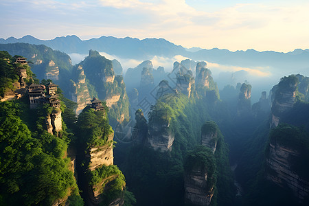 张家界森林山峦云雾中的一片山脉背景